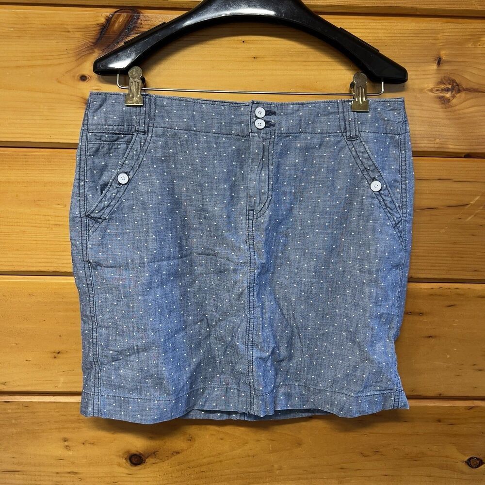 Tommy Hilfiger woman's light weight knee length denim polka dot skirt Size 8